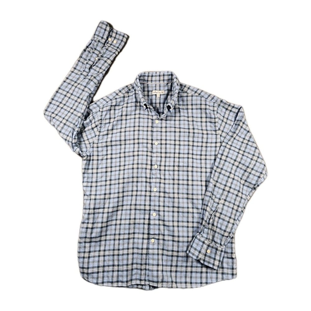Peter Millar Crown Soft® Cotton Plaid Sport Shirt Mens Large Casual Button Down